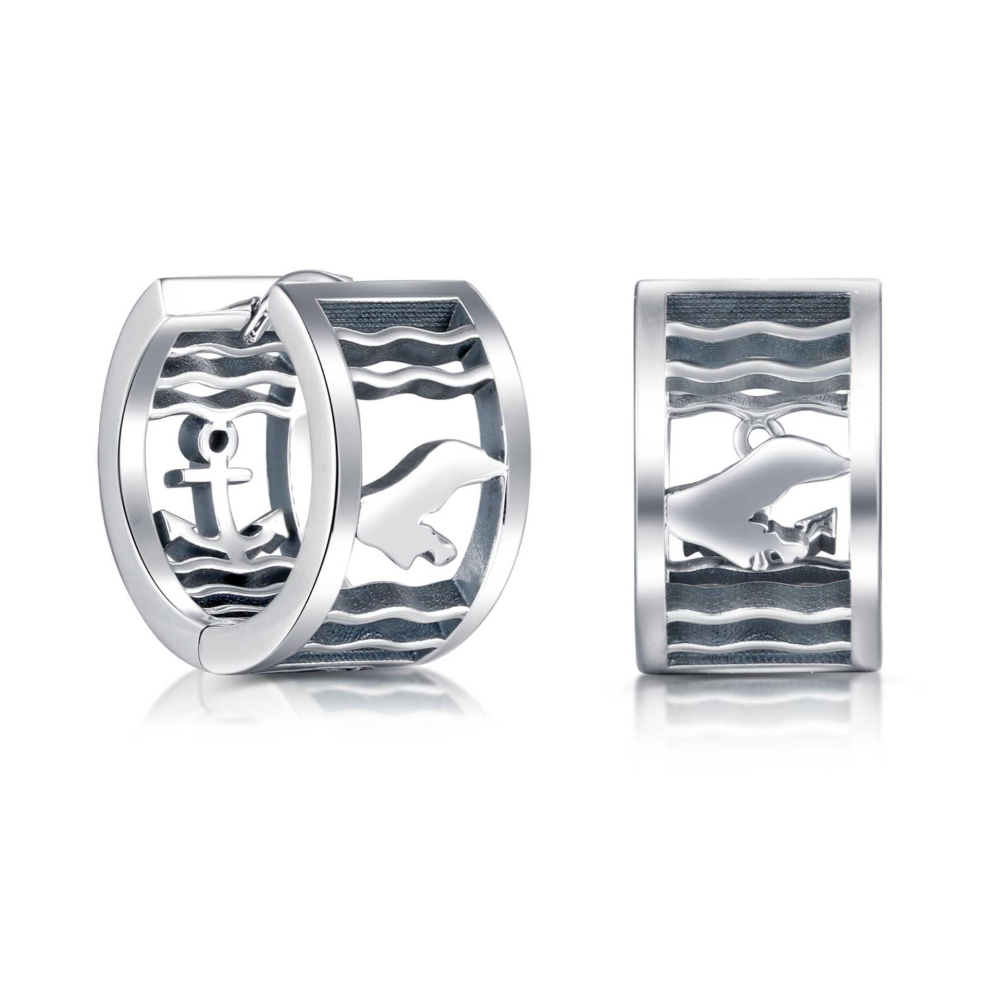 Creolen „Borkum Wellen & Anker" - Rhodiniertes 925Er Sterlingsilber Borkumschmuck von Inselklunker