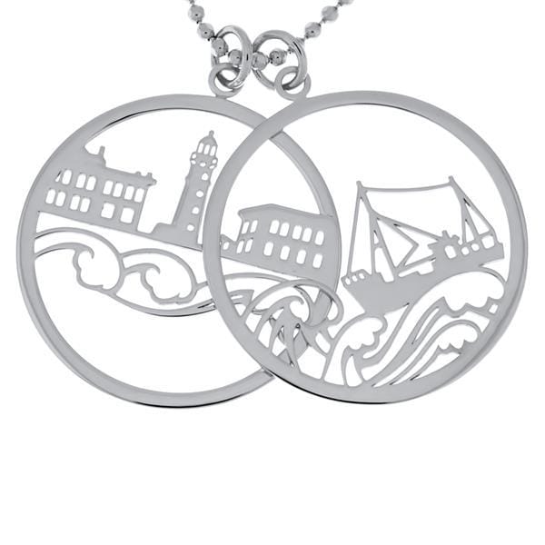 Doppel-Anhänger Borkum Mit Krabbenkutter, 925Er Silber, Rhodiniert von Inselklunker