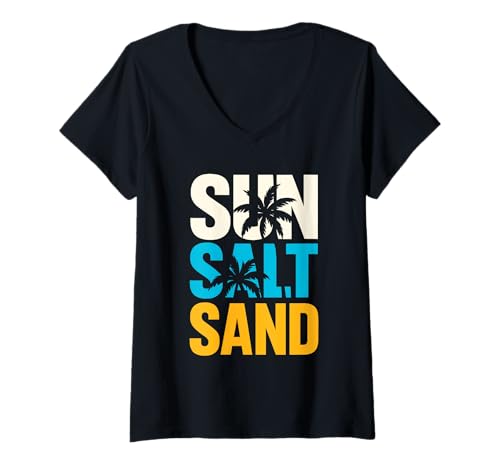 Damen Sonne, Salz, Sand – Das Leben am Strand genießen T-Shirt mit V-Ausschnitt Damen Sonne, Salz, Sand – Das Leben am Strand genießen T-Shirt mit V-Ausschnitt von Inselträume Urlaub