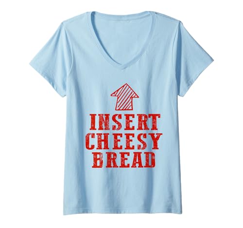 Damen Käsiges Brot mit Pfeil zum Mund für Feinschmecker T-Shirt mit V-Ausschnitt von Insert Cheesy Bread Funny Food Humor Pizza Lover