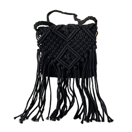 Handgewebte Boho-Taschen für Frauen Strand Bohemian Crossbody Tasche mit Quaste Western Style Schwarz von Inshere