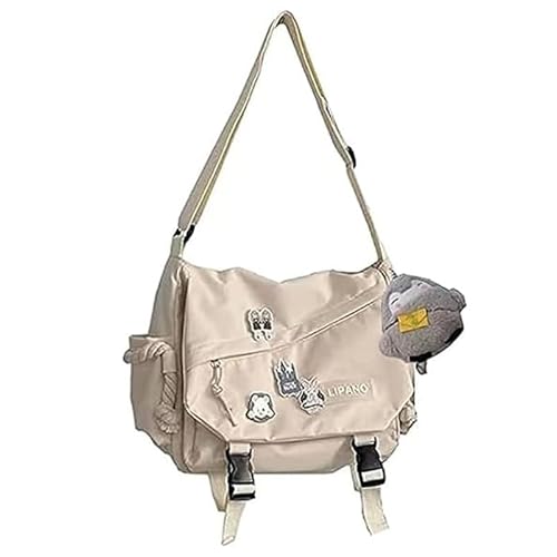 Inshere Cute Messenger Bag with Kawaii Pins and Ornament, Casual Y2K Crossbody Bag for Women Men White von Inshere