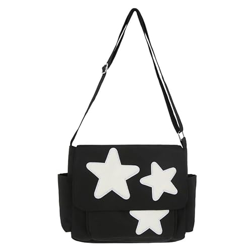 Inshere Niedliche Stern-Crossbody-Tasche, ästhetische Y2K Kawaii Messenger-Tasche, Nylon-Stern-Schultertasche Tote-Tasche für Frauen, Männer und Teenager-Mädchen in Schwarz von Inshere