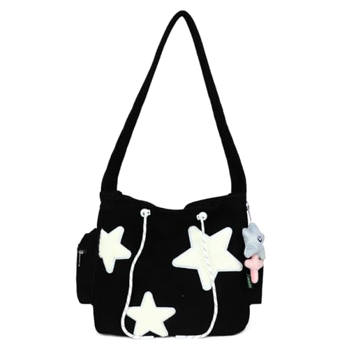 Inshere Niedliche Stern-Crossbody-Tasche, ästhetische Y2K Kawaii Messenger-Tasche, Nylon-Stern-Schultertasche Tote-Tasche für Frauen, Männer und Teenager-Mädchen in Schwarz von Inshere