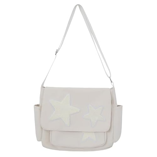 Inshere Niedliche Stern-Crossbody-Tasche, ästhetische Y2K Kawaii Messenger-Tasche, Nylon-Stern-Schultertasche Tote-Tasche für Frauen, Männer und Teenager-Mädchen in Weiß von Inshere