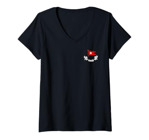 Damen Titanic White Star Line Sternlogo mit roter Flagge (Fronttasche) T-Shirt mit V-Ausschnitt von Inside Out Designs