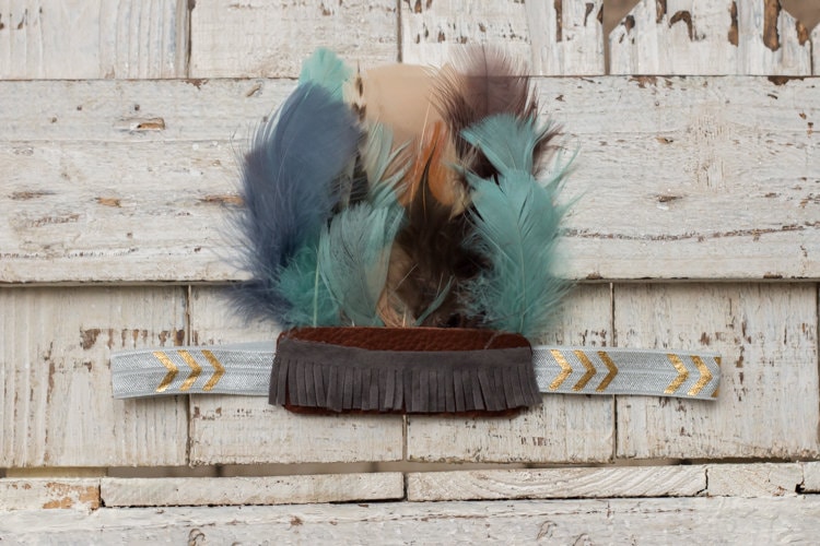 Aqua, Grau, Gold, Und Braun Feder Stirnband, Krone Aqua, Grau, Gold, Und Braun Feder Stirnband, Krone von InsideQuinnsCloset