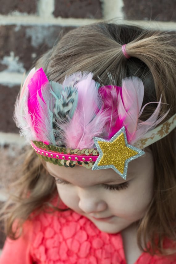 Aqua, Pink Und Gold Feder Stirnband, Krone Aqua, Pink Und Gold Feder Stirnband, Krone von InsideQuinnsCloset