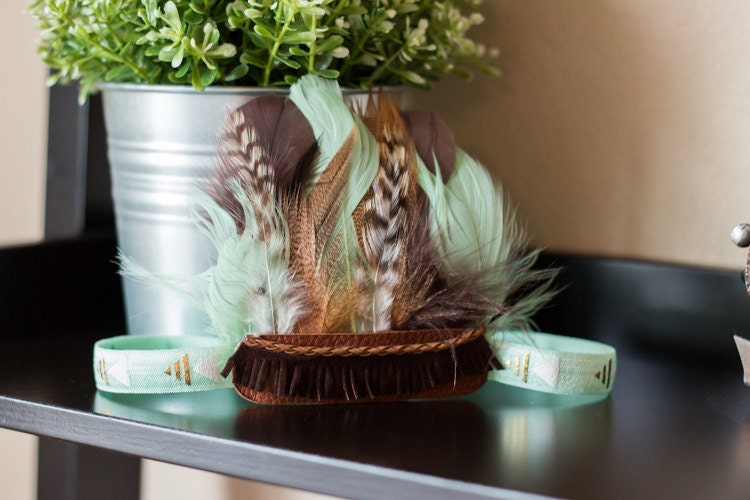 Mint Und Braun Feder Stirnband, Krone Mint Und Braun Feder Stirnband, Krone von InsideQuinnsCloset