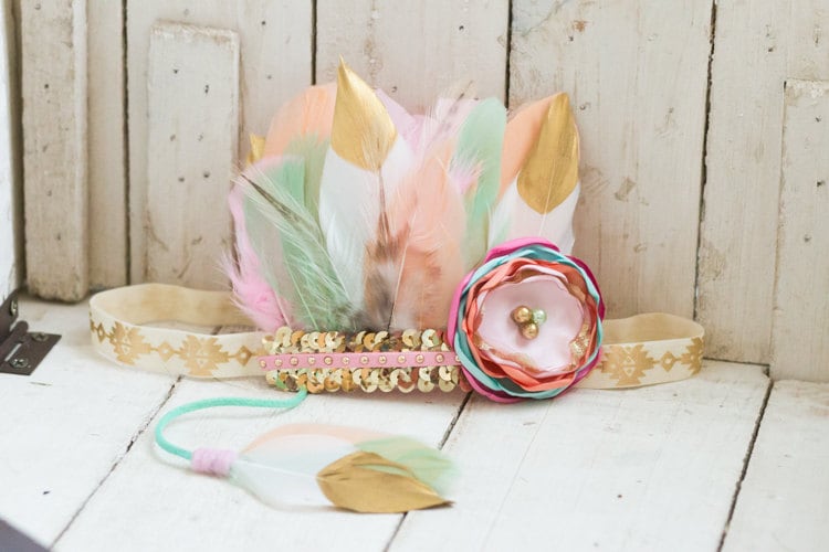 Pfirsich, Minze, Rosa Und Gold Getauchtes Federstirnband, Federkrone Pfirsich, Minze, Rosa Und Gold Getauchtes Federstirnband, Federkrone von InsideQuinnsCloset