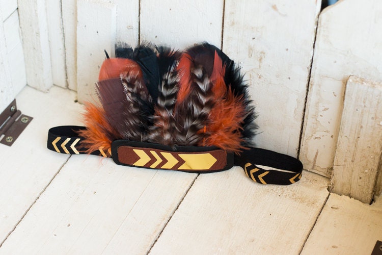 Schwarz, Braun Und Gebrannt Orange Feder Stirnband, Krone Schwarz, Braun Und Gebrannt Orange Feder Stirnband, Krone von InsideQuinnsCloset