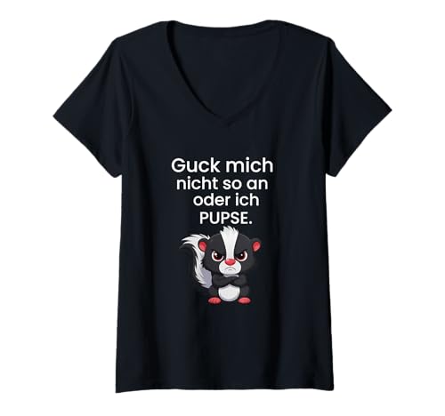 Damen Guck Mich Nicht so an oder ich PUPSE. Lustiges Stinktier T-Shirt mit V-Ausschnitt Damen Guck Mich Nicht so an oder ich PUPSE. Lustiges Stinktier T-Shirt mit V-Ausschnitt von Insperation Kreatives Denken