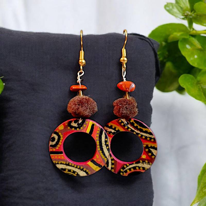 Ohrringe Handbemalt Aus Holz Unikat Kunstvoll Gustav Klimt Braun Gold Boho Afrika Nachhaltig Einzigartig Edelstein von InspiArtByLena