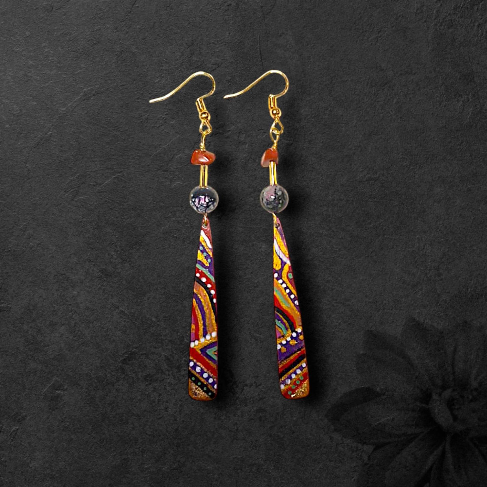 Ohrringe Schmuck Handbemalt Unikat Nachhaltig Handgefertigt Kunstvoll Einzigartig Künstler Bunt Gustav Klimt Hundertwasser Geschenk von InspiArtByLena