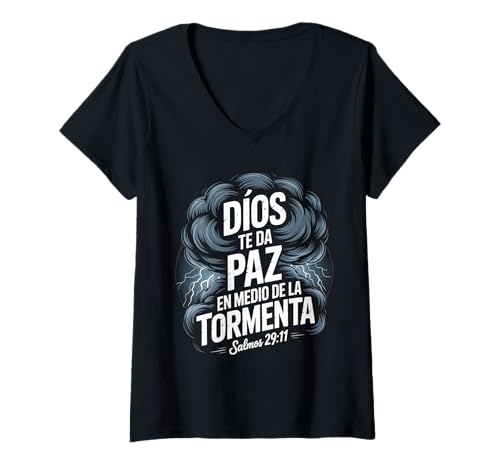 Damen Dios Te Da Paz en Medio de la Tormenta - Salmos 29:11 T-Shirt mit V-Ausschnitt von Inspiration Bible Quote Spanish