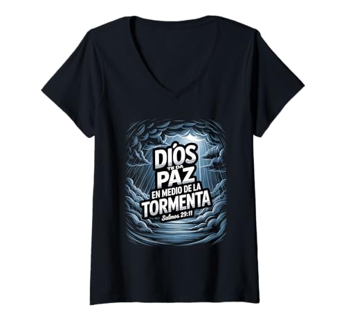 Damen Salmos 29:11 - Paz en la Tormenta Christian Faith T-Shirt mit V-Ausschnitt von Inspiration Bible Quote Spanish