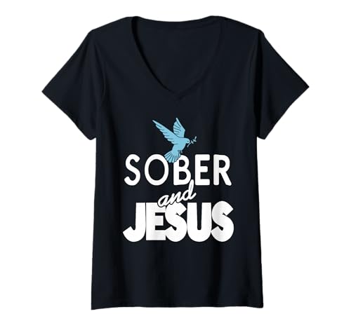 Damen Nüchtern Und Jesus Glaube Hoffnung Und Genesung T-Shirt mit V-Ausschnitt Damen Nüchtern Und Jesus Glaube Hoffnung Und Genesung T-Shirt mit V-Ausschnitt von Inspiration Geistlicher Weg Zur Sobriety