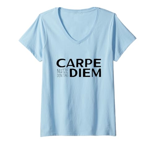 Damen Carpe Diem Nutze den Tag Schriftzug Latein Spruch Motivation T-Shirt mit V-Ausschnitt Damen Carpe Diem Nutze den Tag Schriftzug Latein Spruch Motivation T-Shirt mit V-Ausschnitt von Inspiration Motivation Positiv Denken Geschenke