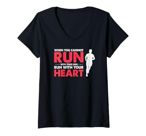 Damen Wenn die Beine versagen, laufe mit dem Herzen T-Shirt mit V-Ausschnitt Damen Wenn die Beine versagen, laufe mit dem Herzen T-Shirt mit V-Ausschnitt von Inspiration für Ausdauerläufer