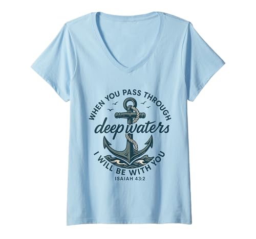 Damen Anchor Faith Bibelvers inspirierendes Zitat T-Shirt mit V-Ausschnitt von Inspirational Anchor Faith Apparel