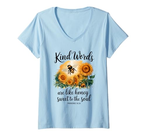 Damen Kind Words Are Like Honey Sweet to The Soul Christians T-Shirt mit V-Ausschnitt Damen Kind Words Are Like Honey Sweet to The Soul Christians T-Shirt mit V-Ausschnitt von Inspirational Bible Verse Christian Religion Gifts
