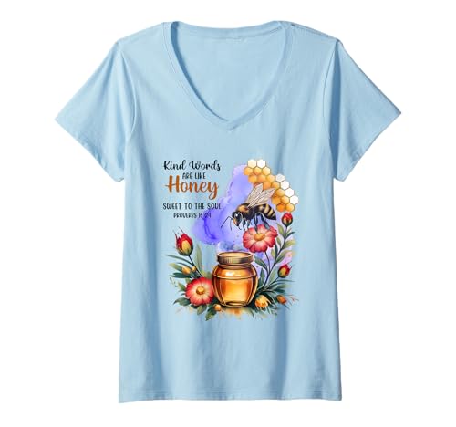 Damen Kind Words Are Like Honey Sweet to The Soul Christians T-Shirt mit V-Ausschnitt Damen Kind Words Are Like Honey Sweet to The Soul Christians T-Shirt mit V-Ausschnitt von Inspirational Bible Verse Christian Religion Gifts