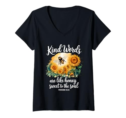 Damen Kind Words Are Like Honey Sweet to The Soul Christians T-Shirt mit V-Ausschnitt Damen Kind Words Are Like Honey Sweet to The Soul Christians T-Shirt mit V-Ausschnitt von Inspirational Bible Verse Christian Religion Gifts