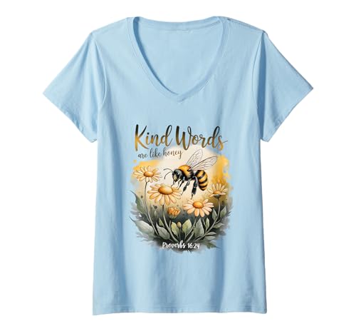 Damen Kind Words Are Like Honey Sweet to The Soul Christians T-Shirt mit V-Ausschnitt Damen Kind Words Are Like Honey Sweet to The Soul Christians T-Shirt mit V-Ausschnitt von Inspirational Bible Verse Christian Religion Gifts