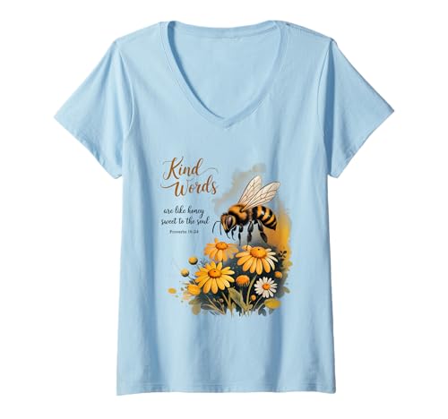 Damen Kind Words Are Like Honey Sweet to The Soul Christians T-Shirt mit V-Ausschnitt Damen Kind Words Are Like Honey Sweet to The Soul Christians T-Shirt mit V-Ausschnitt von Inspirational Bible Verse Christian Religion Gifts