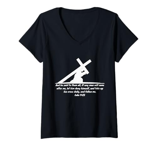 Damen Lukas 9, 23 Nimm täglich Sein Kreuz auf und Folge Mir T-Shirt mit V-Ausschnitt Damen Lukas 9, 23 Nimm täglich Sein Kreuz auf und Folge Mir T-Shirt mit V-Ausschnitt von Inspirational Biblical Teachings Devotion Faith