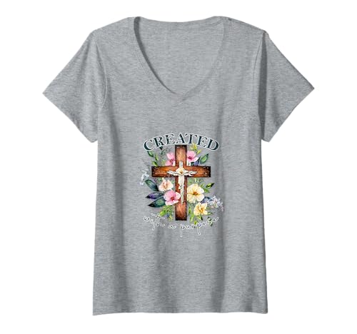 Damen Mit einem bestimmten Zweck geschaffen, christlicher Bibelvers T-Shirt mit V-Ausschnitt von Inspirational Christian Designs