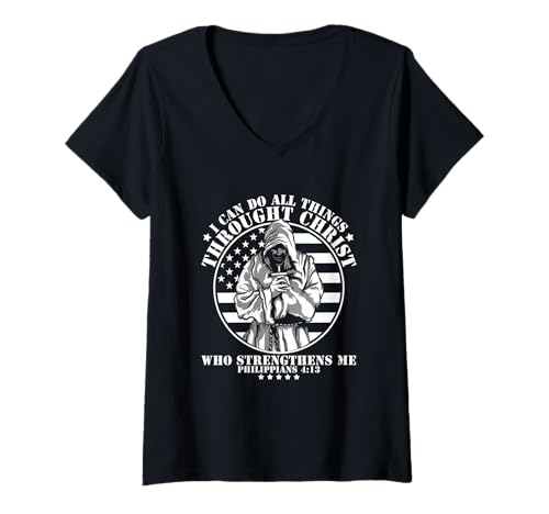 Damen Ich kann Alles durch Christus tun Philipper 4:13 T-Shirt mit V-Ausschnitt von Inspirational Christian Faith Scripture