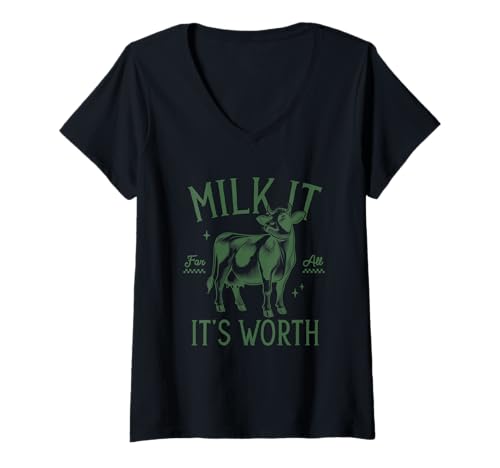 Damen Milk It For All It's Worth Motivierende Kuh T-Shirt mit V-Ausschnitt Damen Milk It For All It's Worth Motivierende Kuh T-Shirt mit V-Ausschnitt von Inspirational Cow Motivational Fun Phrase Humor
