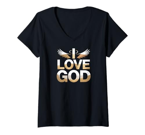 Damen I Love God inspirierende Engelsflügel T-Shirt mit V-Ausschnitt Damen I Love God inspirierende Engelsflügel T-Shirt mit V-Ausschnitt von Inspirational Faith Angelic Wings Design