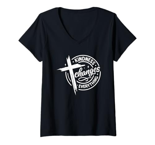 Damen Freundlichkeit verändert Alles Cross-Thema T-Shirt mit V-Ausschnitt Damen Freundlichkeit verändert Alles Cross-Thema T-Shirt mit V-Ausschnitt von Inspirational Faith Positive Change