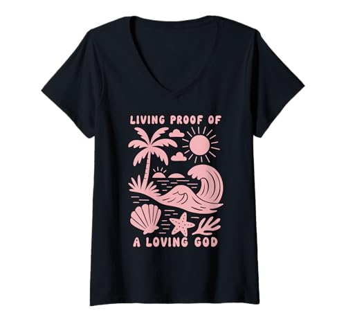 Damen Lebendiger Beweis für einen liebenden Gott Beach Wave Ocean Christian T-Shirt mit V-Ausschnitt Damen Lebendiger Beweis für einen liebenden Gott Beach Wave Ocean Christian T-Shirt mit V-Ausschnitt von Inspirational Faith Tees for Women & Men