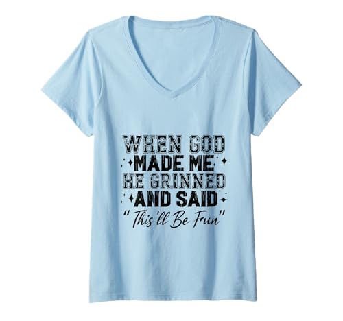 Damen Als Gott Mich erschuf, grinste er T-Shirt mit V-Ausschnitt Damen Als Gott Mich erschuf, grinste er T-Shirt mit V-Ausschnitt von Inspirational Faith and Spiritual Quotes