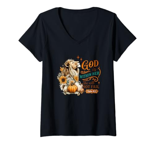 Damen Gott ist in Ihr, sie Wird Nicht versagen Psalm 46:5 T-Shirt mit V-Ausschnitt Damen Gott ist in Ihr, sie Wird Nicht versagen Psalm 46:5 T-Shirt mit V-Ausschnitt von Inspirational Faithful Lioness Empowerment