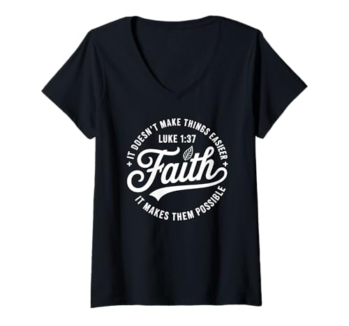 Damen Faith Luke 1 37 Bibelvers christliches religiöses Zitat T-Shirt mit V-Ausschnitt Damen Faith Luke 1 37 Bibelvers christliches religiöses Zitat T-Shirt mit V-Ausschnitt von Inspirational Gospel Christian Faith