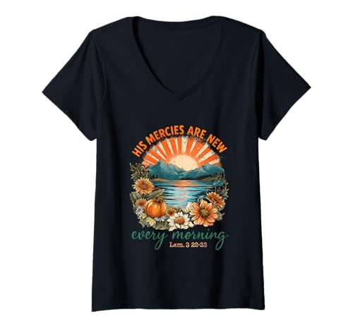 Damen Seine Barmherzigkeit ist jeden Morgen neu Lam. 3 22-23 T-Shirt mit V-Ausschnitt Damen Seine Barmherzigkeit ist jeden Morgen neu Lam. 3 22-23 T-Shirt mit V-Ausschnitt von Inspirational Mountain Sunrise Verse Art