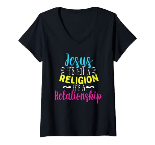 Damen Jesus ist keine Religion, es ist eine Beziehung T-Shirt mit V-Ausschnitt Damen Jesus ist keine Religion, es ist eine Beziehung T-Shirt mit V-Ausschnitt von Inspirational Novelty Apparel