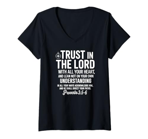 Damen Vertraue auf den Herrn Christian Compass Faith T-Shirt mit V-Ausschnitt Damen Vertraue auf den Herrn Christian Compass Faith T-Shirt mit V-Ausschnitt von Inspirational Proverbs 3:5-6 Bible Verse