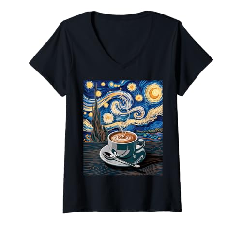 Damen Lustige Kaffee Sternennacht Latte Art Cup Barista Damen Herren T-Shirt mit V-Ausschnitt Damen Lustige Kaffee Sternennacht Latte Art Cup Barista Damen Herren T-Shirt mit V-Ausschnitt von Inspirational Quote Caffeine Lover Artistic Cafe