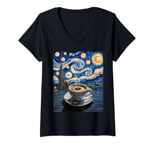 Damen Lustige Kaffee Sternennacht Latte Art Cup Barista Damen Herren T-Shirt mit V-Ausschnitt Damen Lustige Kaffee Sternennacht Latte Art Cup Barista Damen Herren T-Shirt mit V-Ausschnitt von Inspirational Quote Caffeine Lover Artistic Cafe