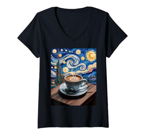 Damen Lustige Kaffee Sternennacht Latte Art Cup Barista Damen Herren T-Shirt mit V-Ausschnitt Damen Lustige Kaffee Sternennacht Latte Art Cup Barista Damen Herren T-Shirt mit V-Ausschnitt von Inspirational Quote Caffeine Lover Artistic Cafe