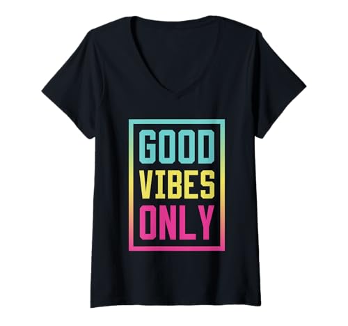 Damen Good Vibes Only T-Shirt Positiv Inspirierender Spruch T-Shirt mit V-Ausschnitt Damen Good Vibes Only T-Shirt Positiv Inspirierender Spruch T-Shirt mit V-Ausschnitt von Inspirational Quote Clothing Gifts
