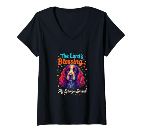 Damen The Lord's Blessing Springer Spaniel Fun Dog Faith Christian T-Shirt mit V-Ausschnitt Damen The Lord's Blessing Springer Spaniel Fun Dog Faith Christian T-Shirt mit V-Ausschnitt von Inspirational Religious Dog Art Christian Quotes