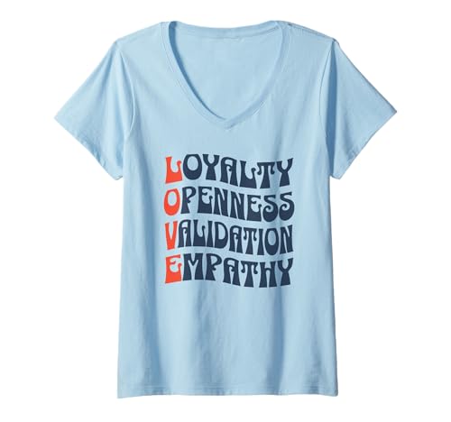 Damen Love Loyalität Offenheit Validierung Empathie Groovy Vintage 70er Jahre T-Shirt mit V-Ausschnitt Damen Love Loyalität Offenheit Validierung Empathie Groovy Vintage 70er Jahre T-Shirt mit V-Ausschnitt von Inspirational Retro Designs For Women Men