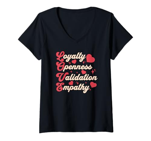 Damen Love Loyalty Offenheit Validierung Empathie Herzen Retro T-Shirt mit V-Ausschnitt Damen Love Loyalty Offenheit Validierung Empathie Herzen Retro T-Shirt mit V-Ausschnitt von Inspirational Retro Designs For Women Men