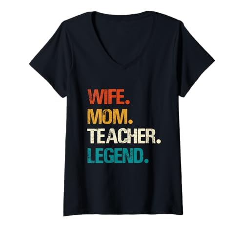 Damen Frau Mutter Lehrer Legend Empowerment Message T-Shirt mit V-Ausschnitt von Inspirational Wife Mom Teacher Legend Empowerment
